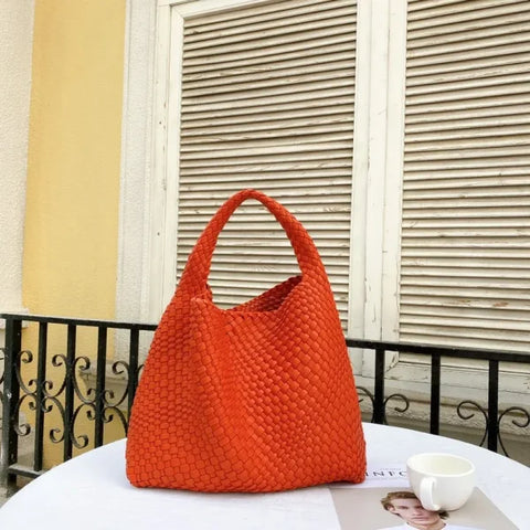 Luxury Leather Woven Tote Bag - Large Capacity Summer Beach Bag - Himpall
