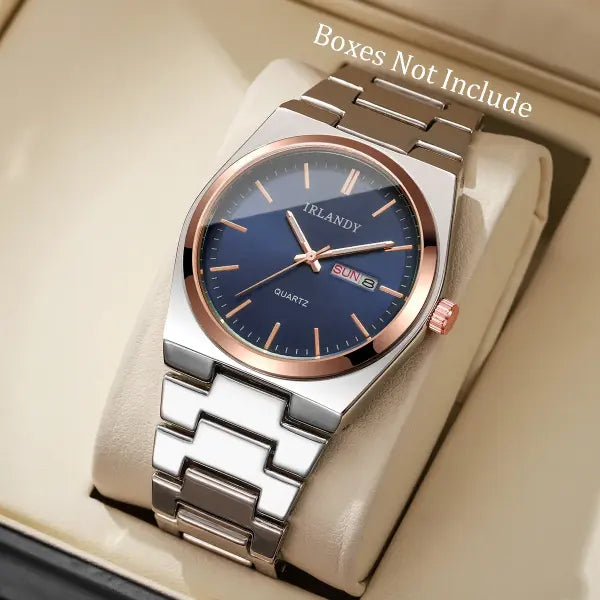 Luxury men business watches calendar quartz with alloy band type - C Without Box