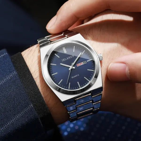 Luxury men business watches calendar quartz with alloy band type