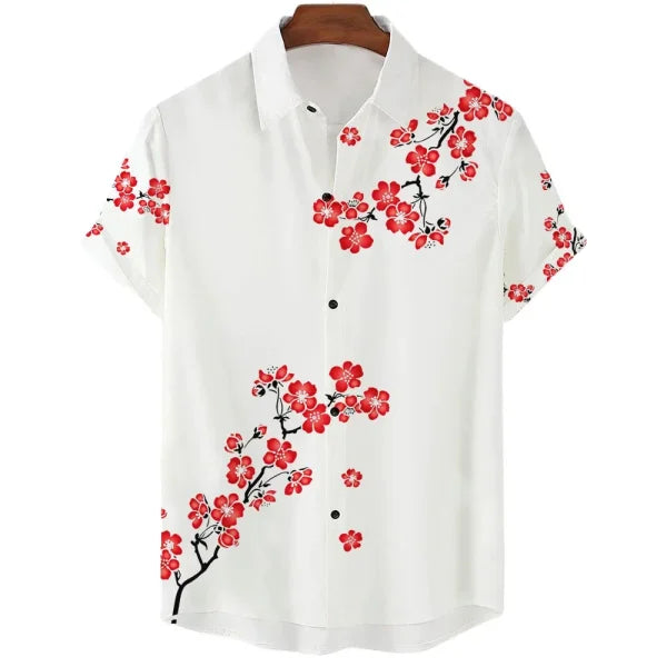 Luxury Men’s Cherry Blossom Shirt – Casual Japanese Lapel Top - CS2024TGBA4357 / 4XL