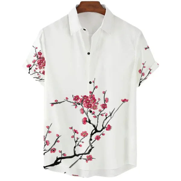 Luxury Men’s Cherry Blossom Shirt – Casual Japanese Lapel Top - CS2024TGBA4351 / 4XL