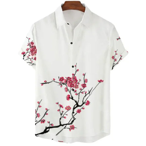 Luxury Men’s Cherry Blossom Shirt – Casual Japanese Lapel Top - CS2024TGBA4351 / 4XL