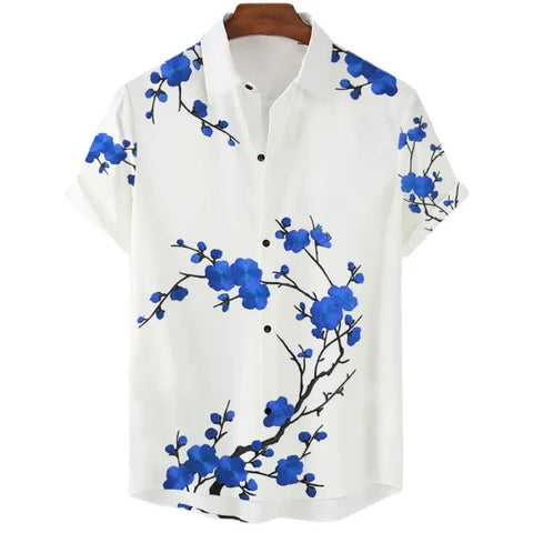 Luxury Men’s Cherry Blossom Shirt – Casual Japanese Lapel Top - CS2024TGBA4359 / 4XL
