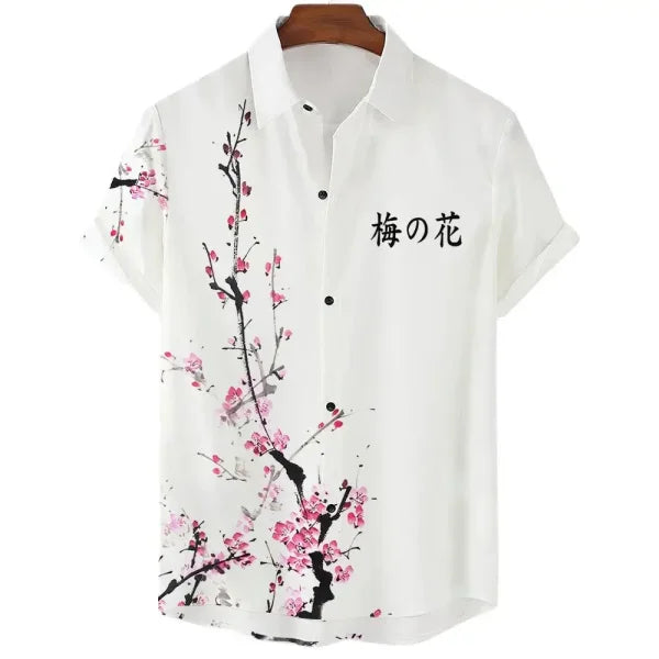 Luxury Men’s Cherry Blossom Shirt – Casual Japanese Lapel Top - CS2024TGBA4354 / 4XL