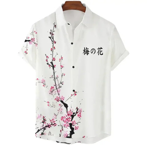 Luxury Men’s Cherry Blossom Shirt – Casual Japanese Lapel Top - CS2024TGBA4354 / 4XL