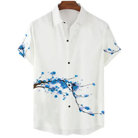 Luxury Men’s Cherry Blossom Shirt – Casual Japanese Lapel Top - CS2024TGBA4356 / S