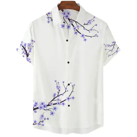 Luxury Men’s Cherry Blossom Shirt – Casual Japanese Lapel Top - CS2024TGBA4361 / 4XL