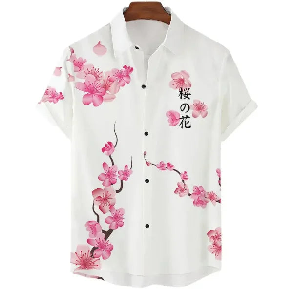 Luxury Men’s Cherry Blossom Shirt – Casual Japanese Lapel Top - CS2024TGBA4352 / S