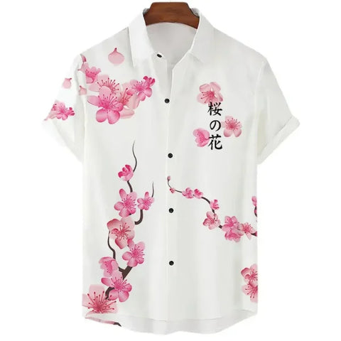 Luxury Men’s Cherry Blossom Shirt – Casual Japanese Lapel Top - CS2024TGBA4352 / S