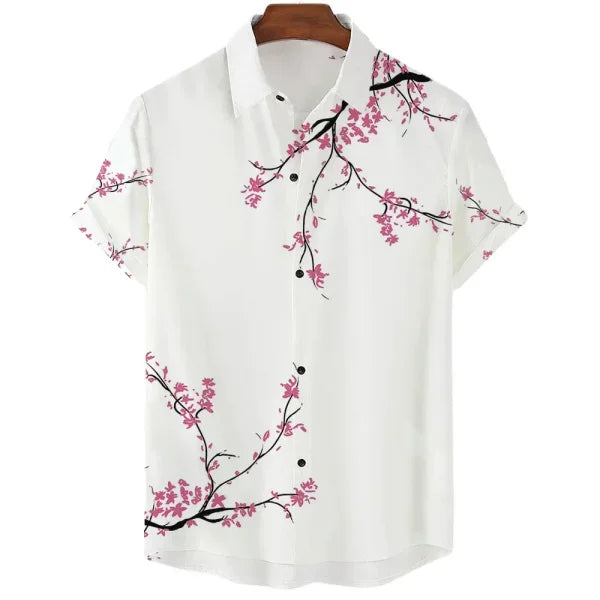 Luxury Men’s Cherry Blossom Shirt – Casual Japanese Lapel Top - CS2024TGBA4362 / 4XL