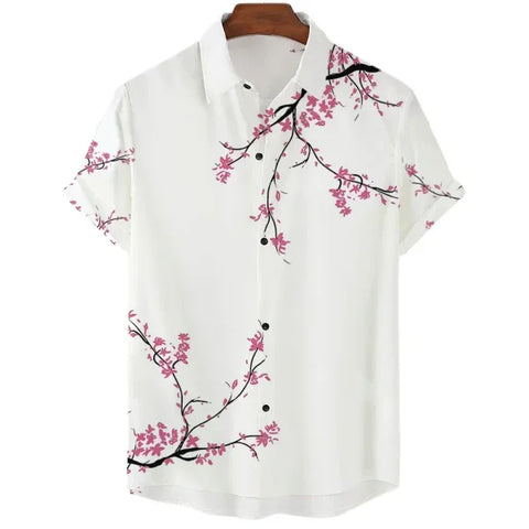 Luxury Men’s Cherry Blossom Shirt – Casual Japanese Lapel Top - CS2024TGBA4362 / 4XL