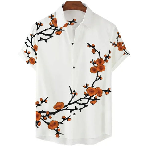Luxury Men’s Cherry Blossom Shirt – Casual Japanese Lapel Top