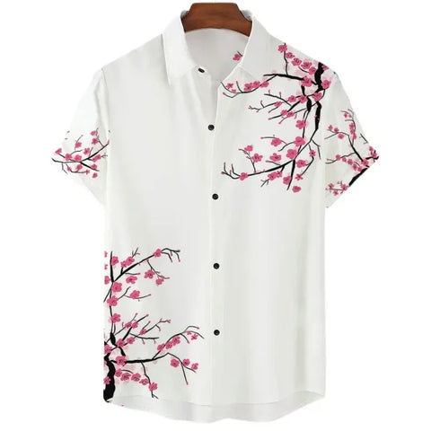Luxury Men’s Cherry Blossom Shirt – Casual Japanese Lapel Top - CS2024TGBA4360 / S