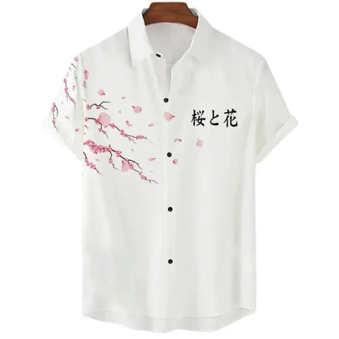 Luxury Men’s Cherry Blossom Shirt – Casual Japanese Lapel Top