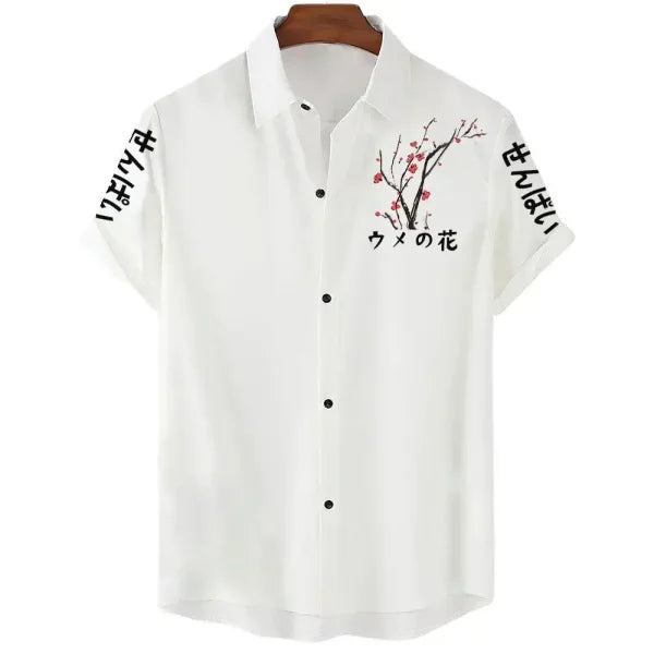 Luxury Men’s Cherry Blossom Shirt – Casual Japanese Lapel Top