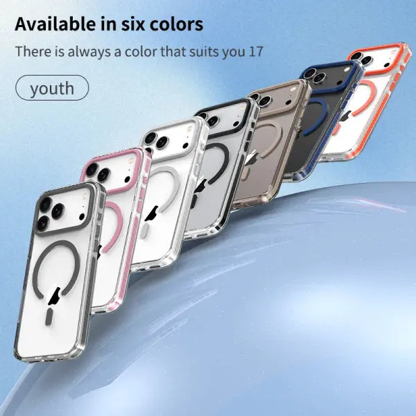 Luxury PE Striped Border Cover For Magsafe Magnetic Wireless Charge Clear Phone Case For iPhone 17 Air 16 15 14 13 12