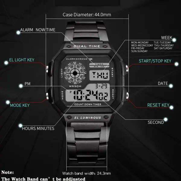 Luxury Stainless Steel Strap Sport Watches Men Military Digital Watches Waterproof Clock LED Men’s Sport Wristwatch