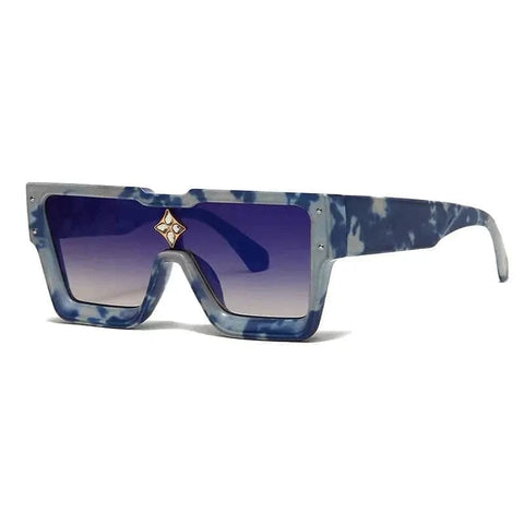 Luxury Sunglasses with Crystal Accents – SHAUNA Designer Sunglasses - Blue Flower / as the picture