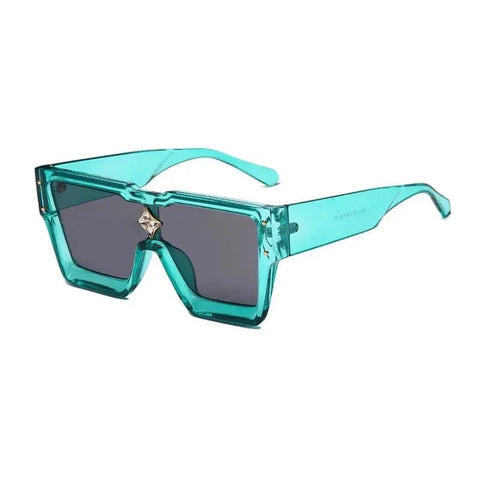 Luxury Sunglasses with Crystal Accents – SHAUNA Designer Sunglasses - Bluish Green Grey / as the picture