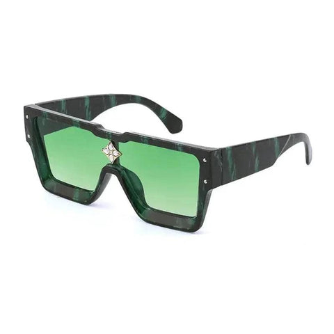 Luxury Sunglasses with Crystal Accents – SHAUNA Designer Sunglasses - Green Stripe Green / as the picture