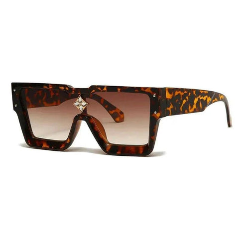 Luxury Sunglasses with Crystal Accents – SHAUNA Designer Sunglasses - Leopard Tea / as the picture