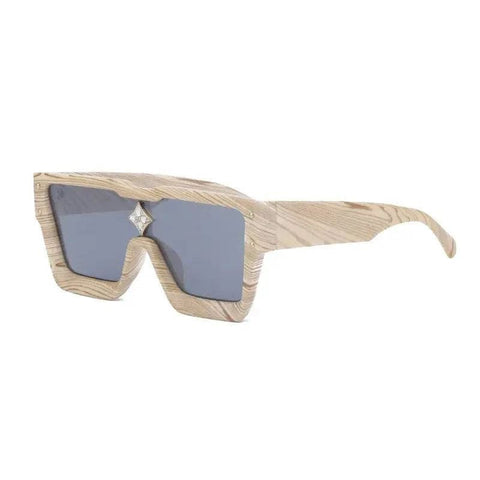 Luxury Sunglasses with Crystal Accents – SHAUNA Designer Sunglasses - Wood Grain Grey / as the picture