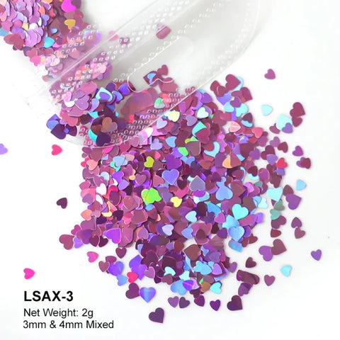 2g Holographic Nail Art Glitter – Love Heart Flakes & Sequins for Manicure - LSAX-3