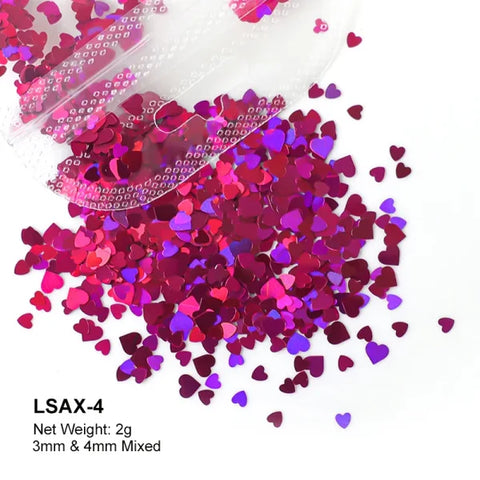 2g Holographic Nail Art Glitter – Love Heart Flakes & Sequins for Manicure - LSAX-4