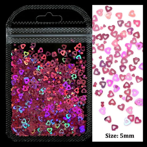 2g Holographic Nail Art Glitter – Love Heart Flakes & Sequins for Manicure - LSKAX-5