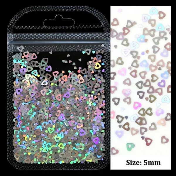 2g Holographic Nail Art Glitter – Love Heart Flakes & Sequins for Manicure - LSKAX-1