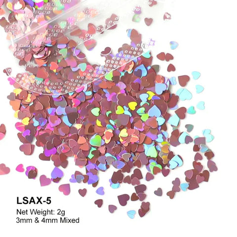 2g Holographic Nail Art Glitter – Love Heart Flakes & Sequins for Manicure - LSAX-5