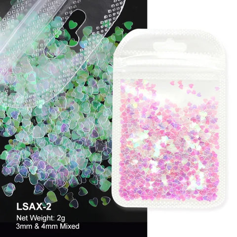 2g Holographic Nail Art Glitter – Love Heart Flakes & Sequins for Manicure - LSAX-2