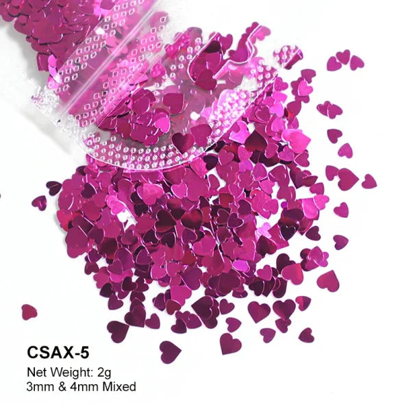 2g Holographic Nail Art Glitter – Love Heart Flakes & Sequins for Manicure - CSAX-5