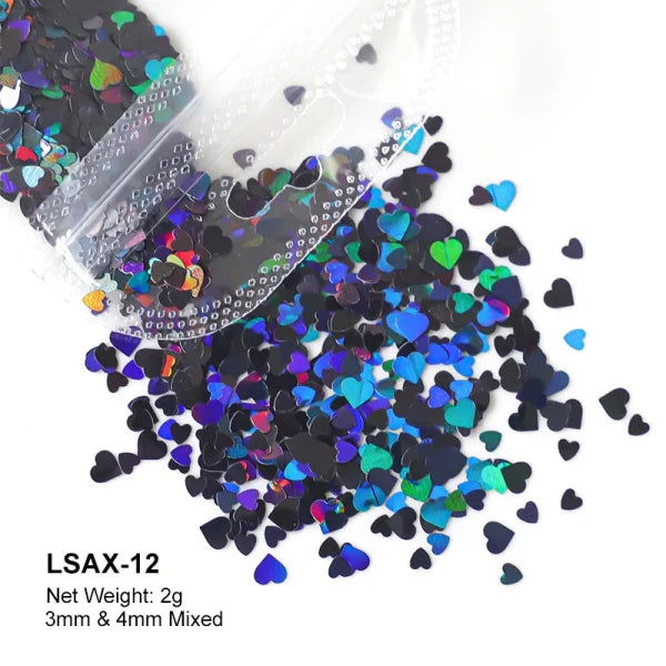 2g Holographic Nail Art Glitter – Love Heart Flakes & Sequins for Manicure - LSAX-12