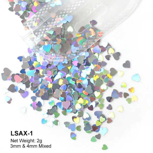 2g Holographic Nail Art Glitter – Love Heart Flakes & Sequins for Manicure - LSAX-1