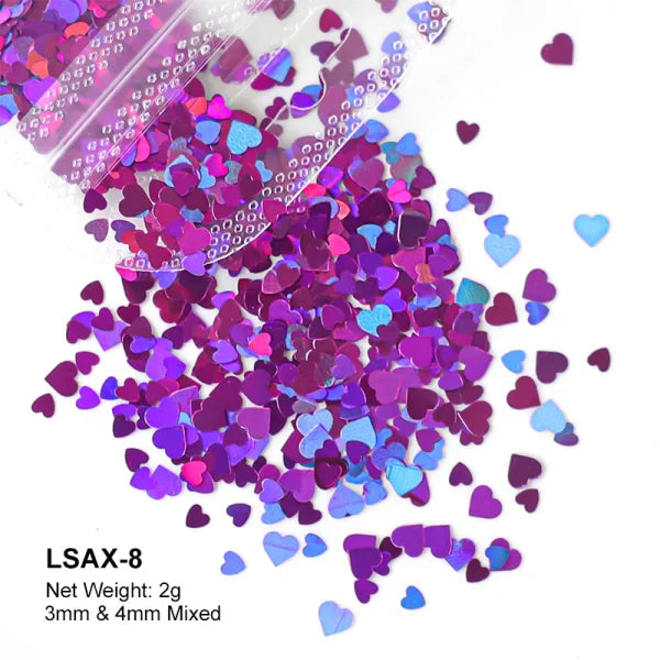 2g Holographic Nail Art Glitter – Love Heart Flakes & Sequins for Manicure - LSAX-8