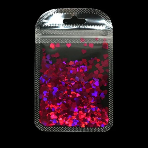 2g Holographic Nail Art Glitter – Love Heart Flakes & Sequins for Manicure