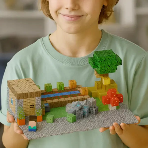 Magnetic Building Blocks Mine World Magnet Cube Brick Sensory Best Sets for Boys Girls Kids DIY Pixel style Model Base