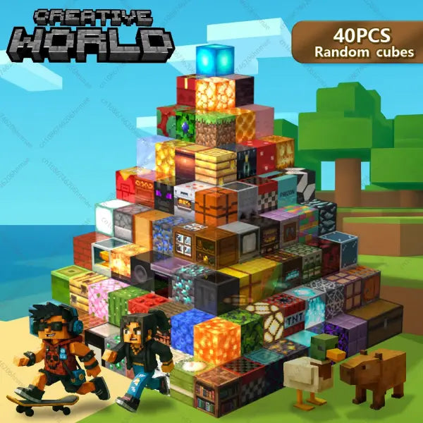 Magnetic Building Blocks Mine World Cube Set - Pixel Style STEM Magnet Bricks for Boys & Girls - random 40pcs no box