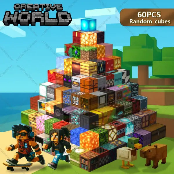 Magnetic Building Blocks Mine World Cube Set - Pixel Style STEM Magnet Bricks for Boys & Girls - random 60pcs no box