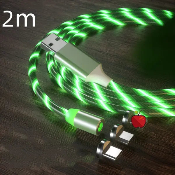 Magnetic Charging Cable Streamer Fast Charging Cable Lighting Micro USB Cable LED Magnet Charger Type-C Cable - Green