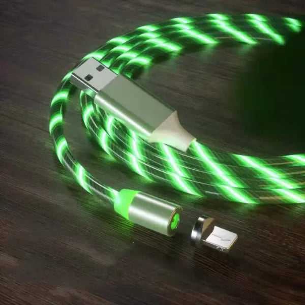 Magnetic Charging Cable Streamer Fast Charging Cable Lighting Micro USB Cable LED Magnet Charger Type-C Cable - Green