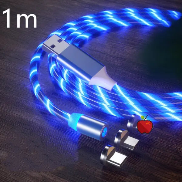 Magnetic Charging Cable Streamer Fast Charging Cable Lighting Micro USB Cable LED Magnet Charger Type-C Cable - Blue