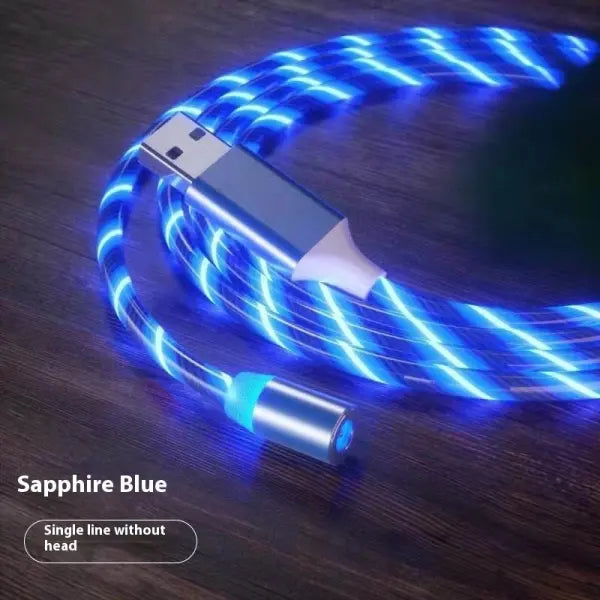 Magnetic Charging Cable Streamer Fast Charging Cable Lighting Micro USB Cable LED Magnet Charger Type-C Cable - Blue 2m