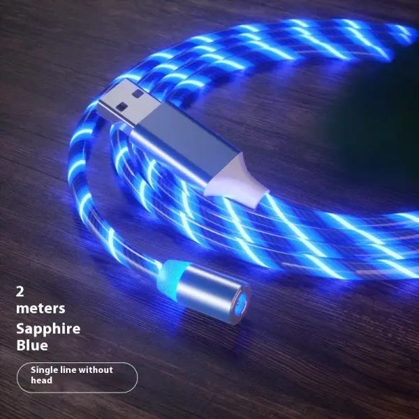 Magnetic Charging Cable Streamer Fast Charging Cable Lighting Micro USB Cable LED Magnet Charger Type-C Cable - Blue 2m
