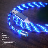 Magnetic Charging Cable Streamer Fast Charging Cable Lighting Micro USB Cable LED Magnet Charger Type-C Cable - Blue 2m