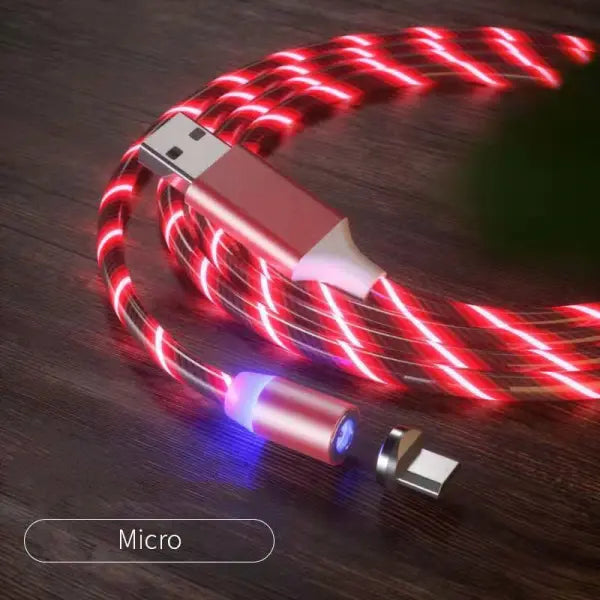 Magnetic Charging Cable Streamer Fast Charging Cable Lighting Micro USB Cable LED Magnet Charger Type-C Cable - Red