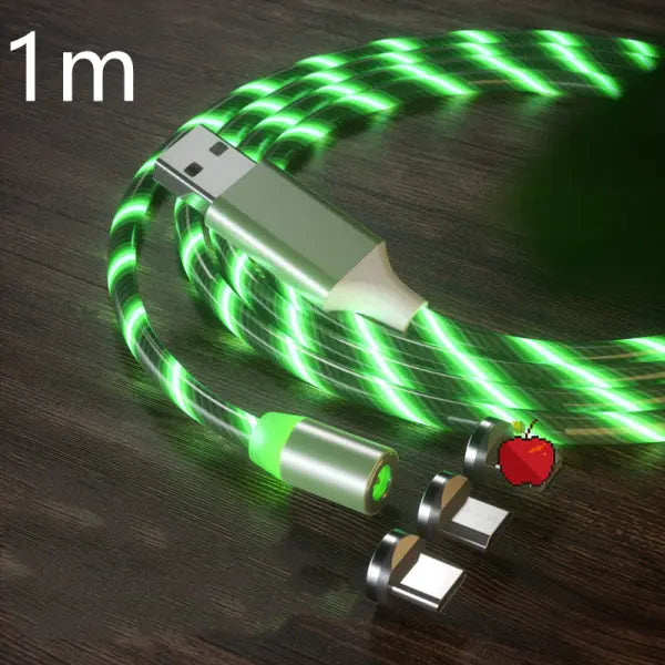 Magnetic Charging Cable Streamer Fast Charging Cable Lighting Micro USB Cable LED Magnet Charger Type-C Cable - Green