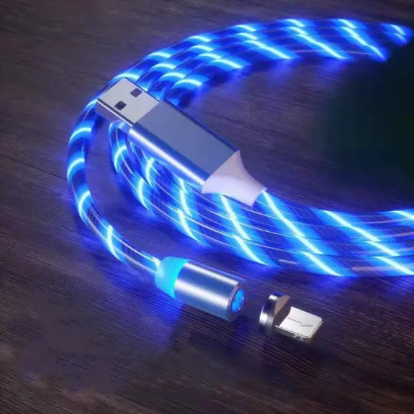 Magnetic Charging Cable Streamer Fast Charging Cable Lighting Micro USB Cable LED Magnet Charger Type-C Cable - Blue
