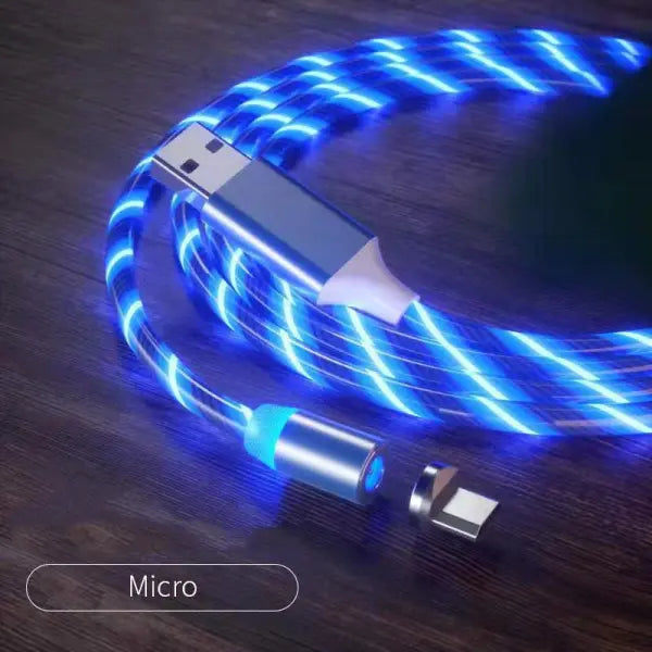 Magnetic Charging Cable Streamer Fast Charging Cable Lighting Micro USB Cable LED Magnet Charger Type-C Cable - Blue